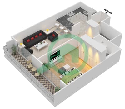 المخططات الطابقية لتصميم النموذج G شقة 1 غرفة نوم - توباز ريزيدنس 3