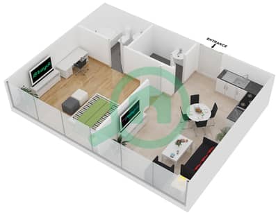المخططات الطابقية لتصميم النموذج CO1 شقة 1 غرفة نوم - برج مارينا فيو A