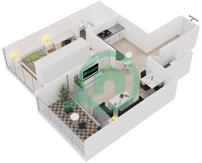 المخططات الطابقية لتصميم النموذج CO1 شقة 1 غرفة نوم - برج مارينا فيو B