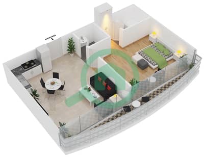 المخططات الطابقية لتصميم النموذج CO2 شقة 1 غرفة نوم - برج مارينا فيو B