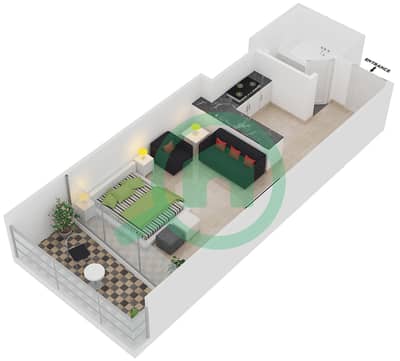 المخططات الطابقية لتصميم النموذج SO1 شقة استوديو - برج مارينا فيو B