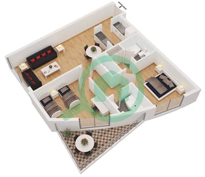 المخططات الطابقية لتصميم النموذج / الوحدة C/1,3,10,12 شقة 2 غرفة نوم - مارينا دايموند 2
