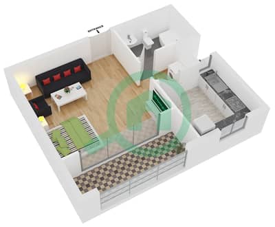 المخططات الطابقية لتصميم النموذج S7 شقة استوديو - برج دي إي سي 1