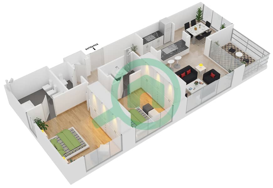 Al Majara 3 - 2 Bedroom Apartment Suite 06 / FLOOR 1-8 Floor plan Floor 1-8 image3D