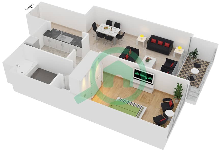 Аль Маджара 3 - Апартамент 1 Спальня планировка Гарнитур, анфилиада комнат, апартаменты, подходящий 05 / FLOOR 1-8 Floor 1-8 image3D