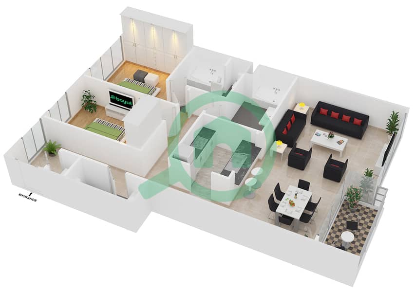 Al Majara 3 - 2 Bedroom Apartment Suite 04 / FLOOR 1-8 Floor plan Floor 1-8 image3D