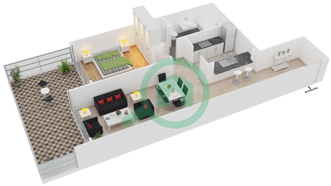 Al Majara 3 - 1 Bedroom Apartment Suite 04 / GROUND FLOOR Floor plan Ground Floor image3D