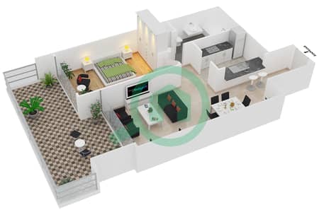 Al Majara 3 - 1 Bed Apartments Suite 3C Floor plan
