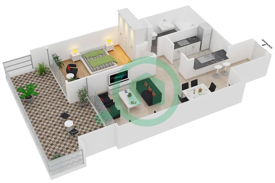 Al Majara 3 - 1 Bedroom Apartment Suite 03 / GROUND FLOOR Floor plan Ground Floor image3D