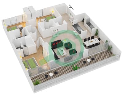 Al Majara 3 - 3 Bedroom Apartment Suite 02 / FLOOR 9 Floor plan