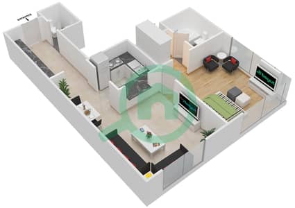 斯卡拉大厦 - 1 卧室公寓类型C戶型图