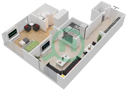 المخططات الطابقية لتصميم النموذج B شقة 1 غرفة نوم - برج سكالا
