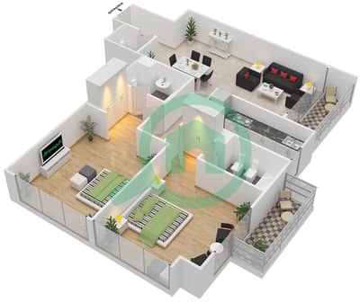 斯卡拉大厦 - 2 卧室公寓类型A戶型图