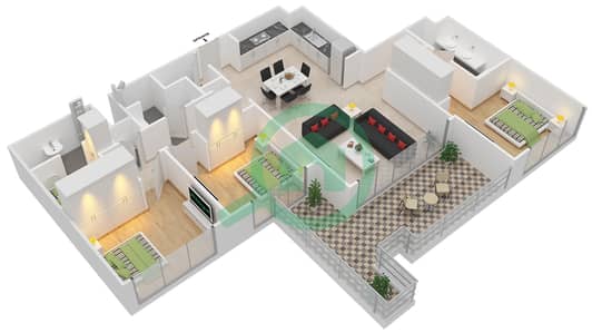 المخططات الطابقية لتصميم النموذج T9 شقة 3 غرف نوم - أكاسيا