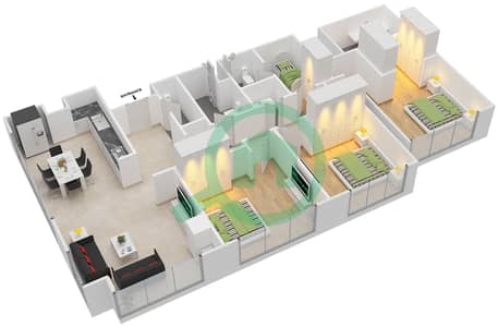 المخططات الطابقية لتصميم النموذج T3 شقة 3 غرف نوم - أكاسيا