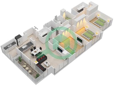 金合欢公寓 - 3 卧室公寓类型T2B戶型图