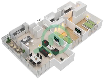 المخططات الطابقية لتصميم النموذج T3 شقة 2 غرفة نوم - أكاسيا