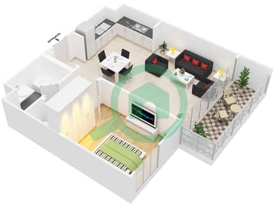 المخططات الطابقية لتصميم النموذج T4 شقة 1 غرفة نوم - أكاسيا