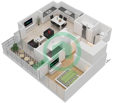 المخططات الطابقية لتصميم النموذج T3 شقة 1 غرفة نوم - أكاسيا
