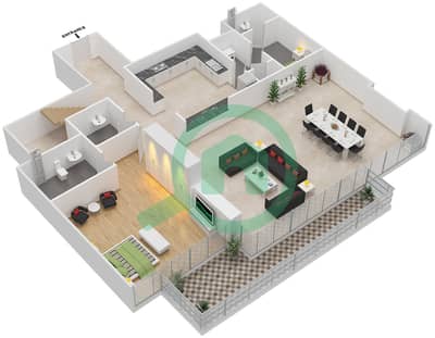 浪潮公寓 - 4 卧室顶楼公寓单位P2戶型图