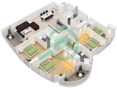 Marina Bay Tower 1 - 3 Bedroom Apartment Unit 12 Floor plan