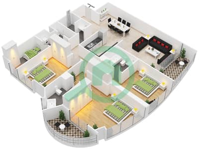 المخططات الطابقية لتصميم الوحدة 6 شقة 3 غرف نوم - برج مارينا باي 1