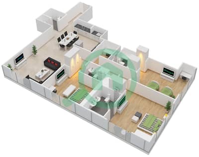 The Gate Tower 2 - 3 Bedroom Apartment Unit 1,4 FLOOR 46-62 Floor plan