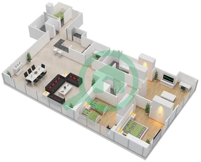 The Gate Tower 2 - 3 Bedroom Apartment Unit 6,9 FLOOR 36-45 Floor plan