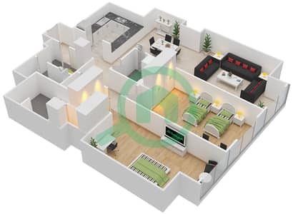 المخططات الطابقية لتصميم الوحدة 5,10 FLOOR 36-45 شقة 2 غرفة نوم - برج ذا جيت 2