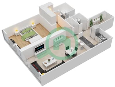 The Gate Tower 2 - 1 Bedroom Apartment Unit 13,14 FLOOR 20-29 Floor plan