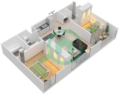 迈拉-沙姆斯大厦1号 - 2 卧室公寓类型／单位E/04戶型图