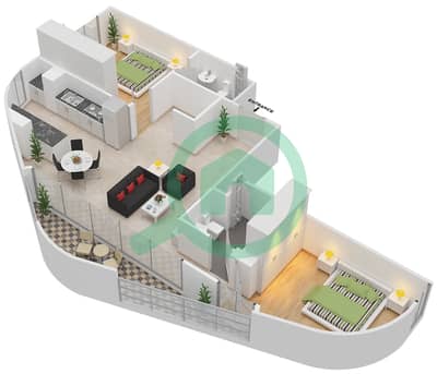 المخططات الطابقية لتصميم النموذج / الوحدة A/01 شقة 2 غرفة نوم - برج ميرا شمس 1