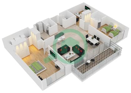 المخططات الطابقية لتصميم الوحدة C شقة 2 غرفة نوم - أوشيانا أدرياتيك
