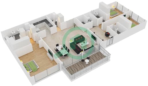 爱琴海公寓 - 3 卧室公寓单位A戶型图