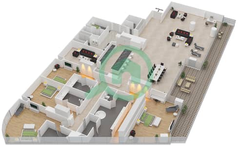 المخططات الطابقية لتصميم النموذج / الوحدة 3/301 شقة 4 غرف نوم - دبليو ريزيدنس