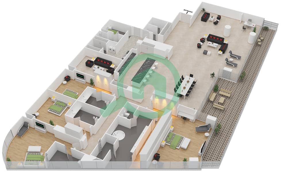 المخططات الطابقية لتصميم النموذج / الوحدة 3/301 شقة 4 غرف نوم - دبليو ريزيدنس Floor 3 image3D