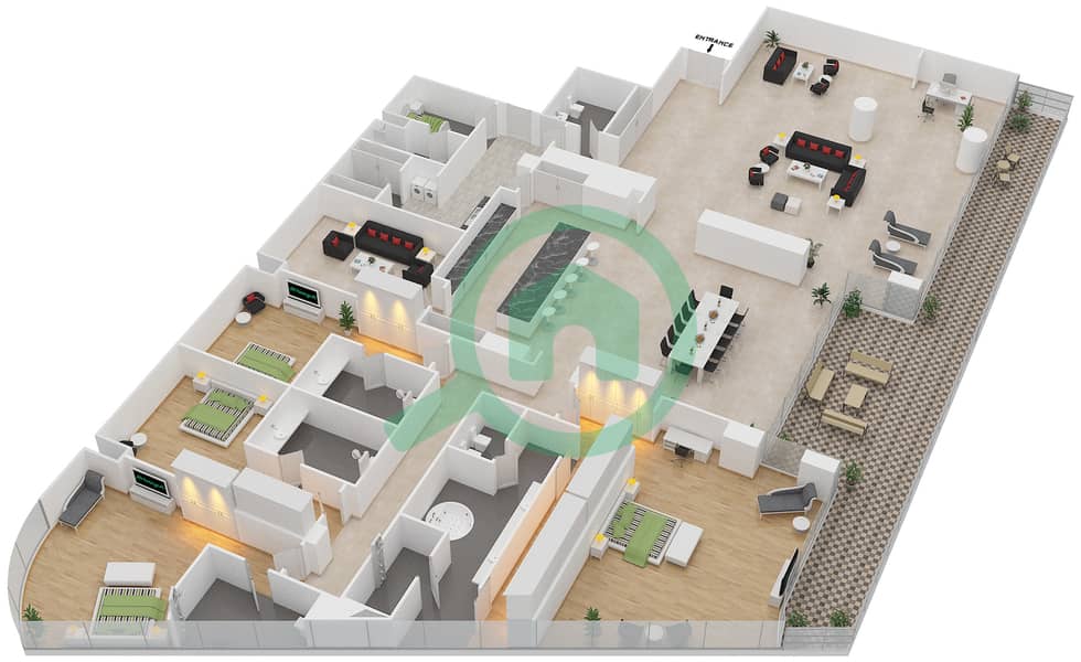 المخططات الطابقية لتصميم النموذج / الوحدة 3/201 شقة 4 غرف نوم - دبليو ريزيدنس Floor 2 image3D