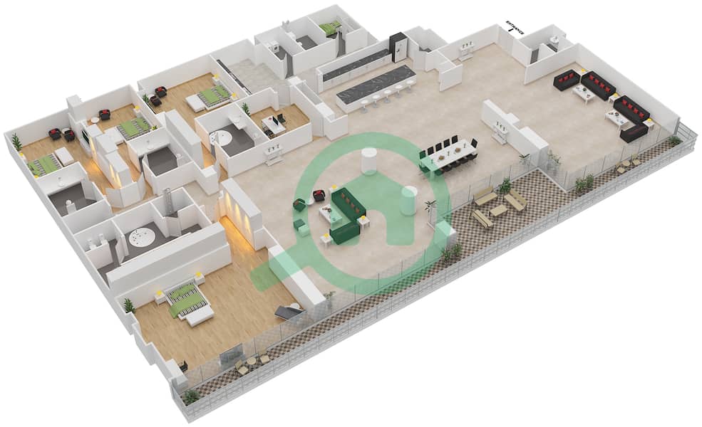 المخططات الطابقية لتصميم النموذج / الوحدة 6/402 شقة 4 غرف نوم - دبليو ريزيدنس Floor 4 image3D