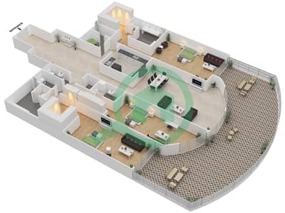 المخططات الطابقية لتصميم الوحدة H1 شقة 3 غرف نوم - رافلز النخلة دبي
