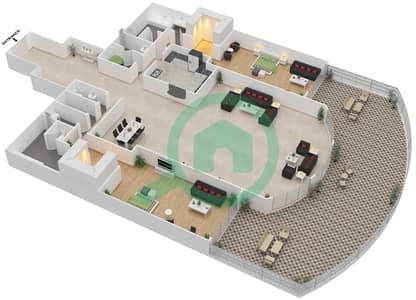 المخططات الطابقية لتصميم الوحدة M1 شقة 2 غرفة نوم - رافلز النخلة دبي