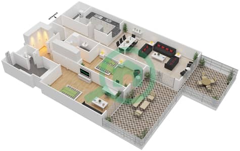 Раффлз Палм Дубай - Апартамент 2 Cпальни планировка Единица измерения A8