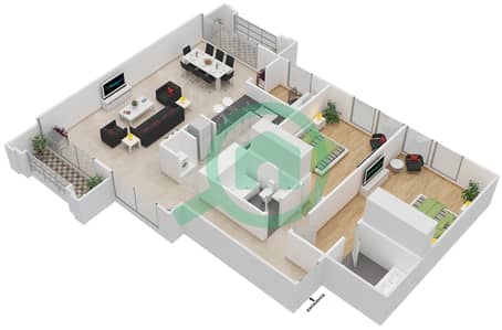 المخططات الطابقية لتصميم الوحدة 1,11 FLOOR 1-3 شقة 2 غرفة نوم - النخیل