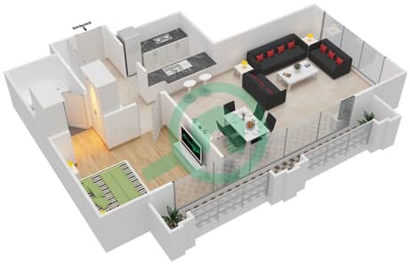المخططات الطابقية لتصميم الوحدة 5 شقة 1 غرفة نوم - النخیل