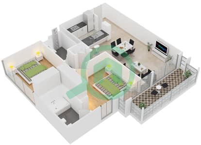 瑟亚尔4号 - 2 卧室公寓套房11戶型图