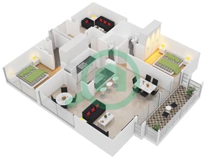 Al Thayyal 4 - 2 Bedroom Apartment Suite 5 Floor plan