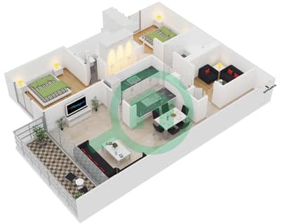 المخططات الطابقية لتصميم التصميم 19 شقة 2 غرفة نوم - الغزلان 4
