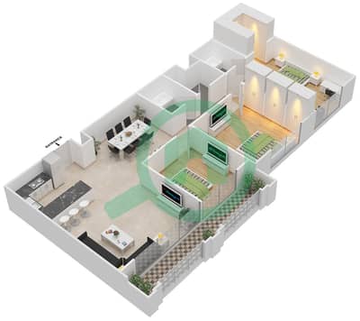 Al Ghaf 3 - 3 Bedroom Apartment Unit 2,3,5,6 Floor plan