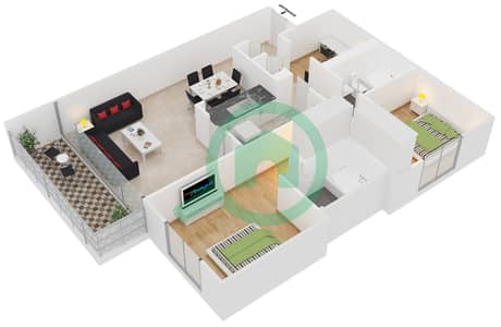 Al Arta 2 - 2 Bedroom Apartment Suite 18 Floor plan