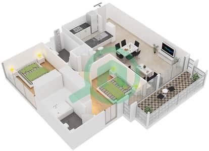 Al Alka 1 - 2 Bedroom Apartment Suite 11 Floor plan