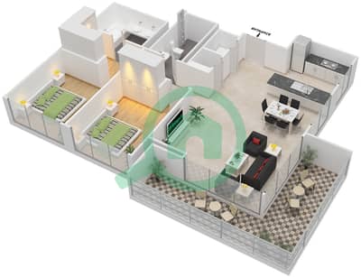 المخططات الطابقية لتصميم الوحدة 1 FLOOR 10 شقة 2 غرفة نوم - ذي كوف